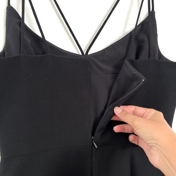 Black Halo Size 2 Behati Black Cocktail Dress Mini Strappy Bodycon Back Zip - Picture 6 of 10